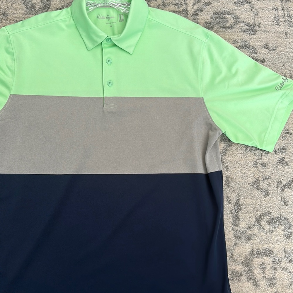 WALTER HAGEN GOLF SHIRT POLO LIME GREEN NAVY GRAY SZ medium M - MENS like new